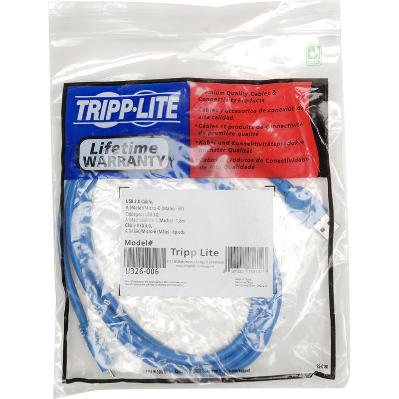 Tripp Lite U326-006 USB 3.0 Super Speed 5Gbps (A Male to Micro B Male) Device Cable (6 Feet, Blue) - Image 2